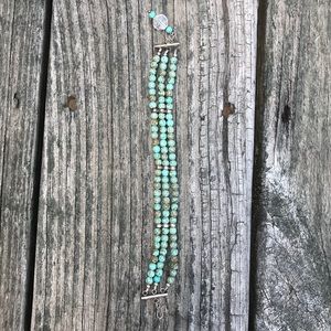 Turquoise multi strand bracelet sterling silver